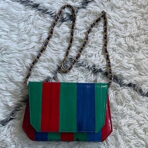 Vintage Multicolor Eel Skin Handbag with Chain